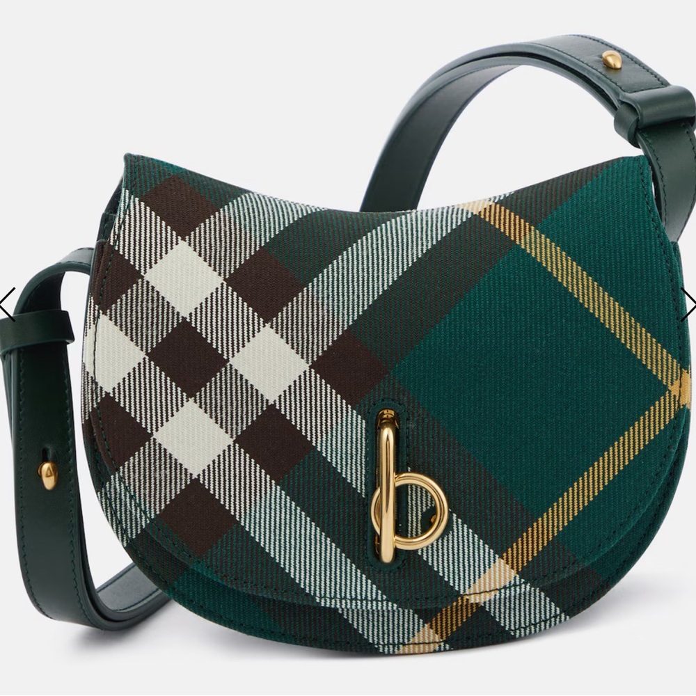 NEW $1750 Burberry Green Plaid nova check Crossbody Bag with Gold Details